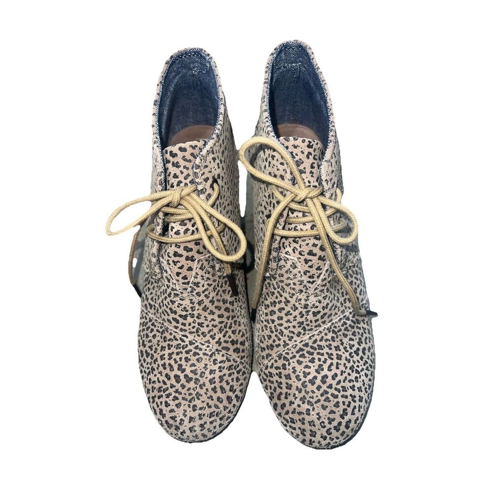 TOMS Desert Wedge Suede Lace-up Cheetah Print Ankle Bootie Tan Black W8